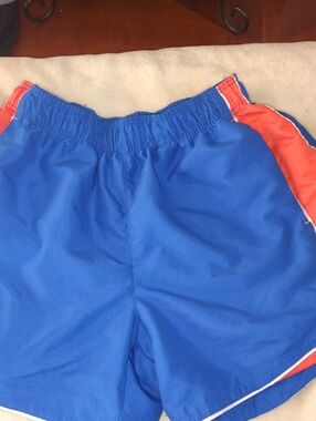 BCG Womens XS Blue Orange Striped Athletic Running Shorts Elastic Waist Sporty‎